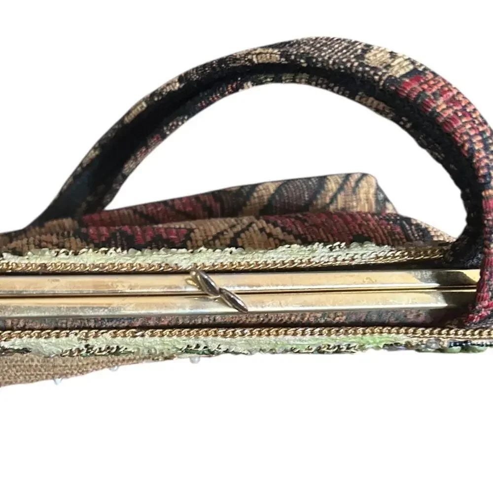 Mary Frances Beaded Floral Tapestry Kiss Lock Frame Bag Boho Embellished Bag
